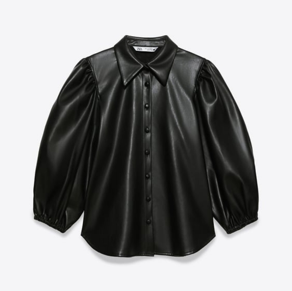 Zara Tops Zara Faux Leather Puff Sleeve Shirt Blouse Size Medium New Poshmark